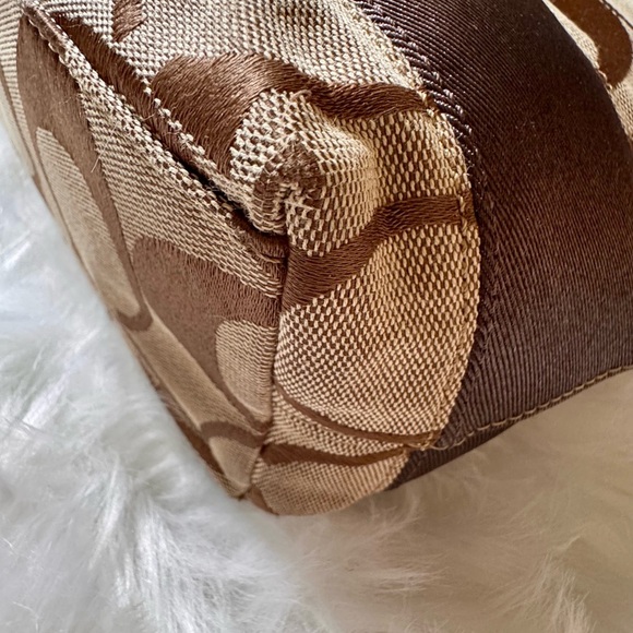 Coach Signature Stripe Tote Bag Brown and Tan Classic Style - Picture 4 of 15